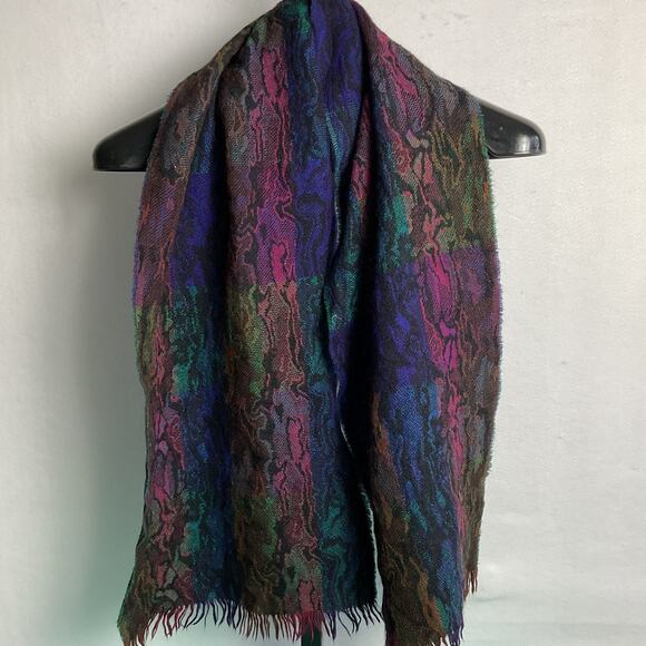 Womens Fringed Oil Slick style Snakeskin print scarf rectangle 62 x 13 - Picture 3 of 7